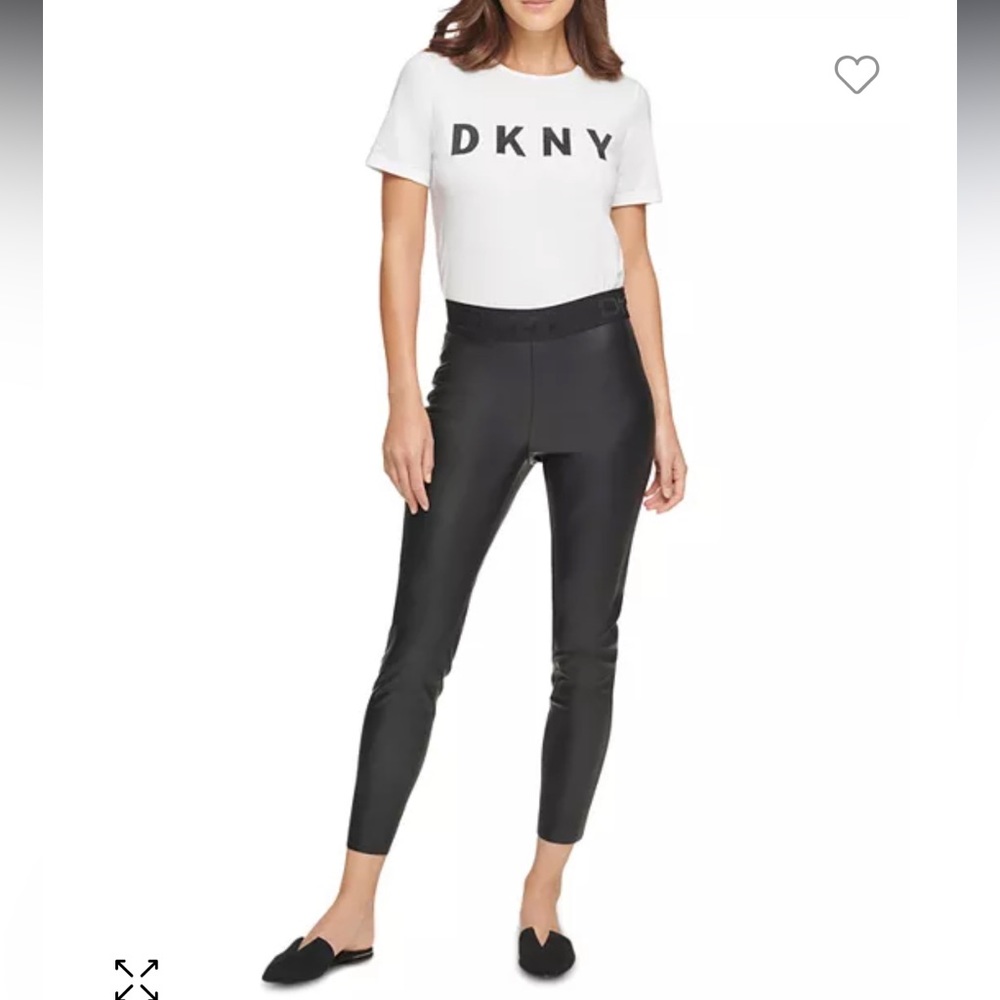 NWT DKNY Black Faux Leather Leggings L